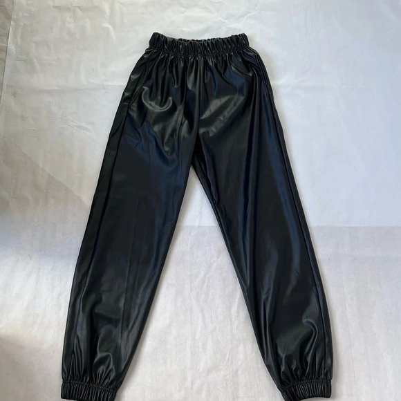 Storets Faux leather jogger black pants trousers elastic high waist size m - Picture 4 of 12